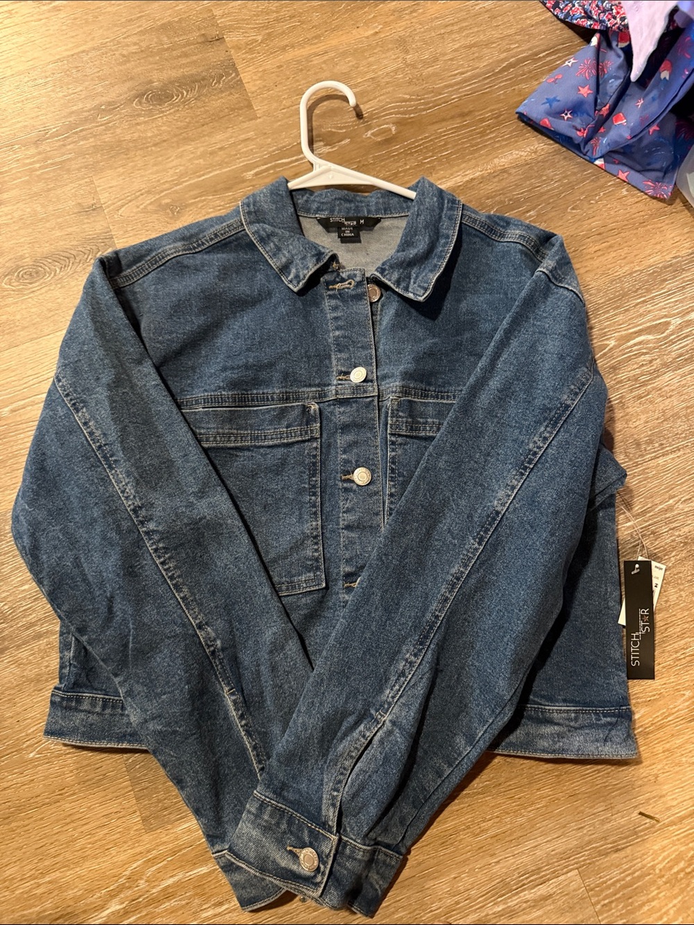 Size Medium Stitch Star Dark Blue Denim Jean Jacket - Women's